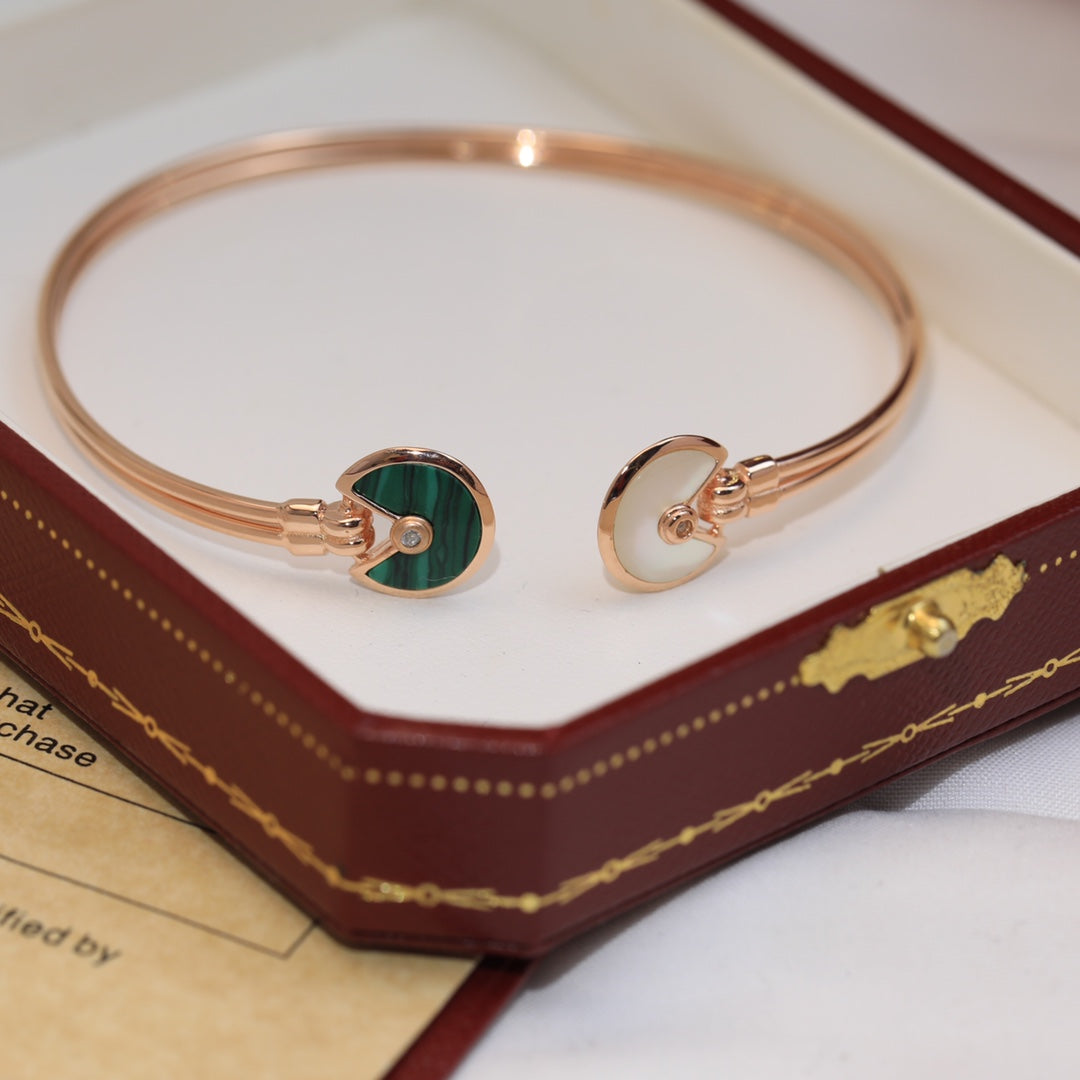 Noble Malachite Pearl & Diamond Open Bracelet