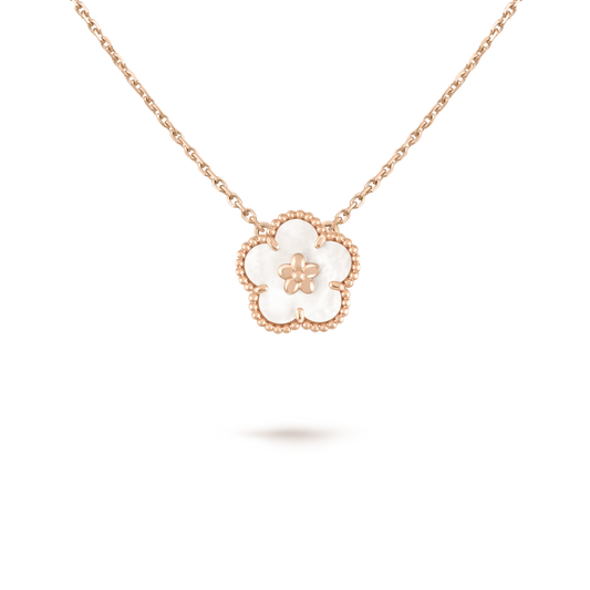 Noble Lucky Spring White Blossom Pink Gold Pendant