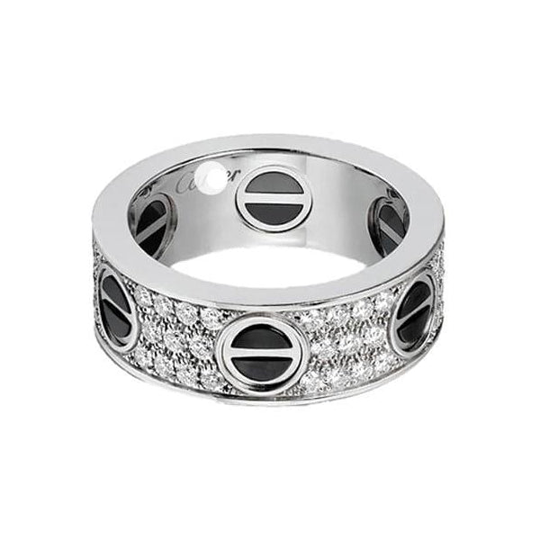 18K White Gold Love Diamonds Ceramic Ring