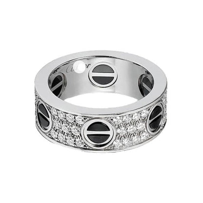 18K White Gold Love Diamonds Ceramic Ring