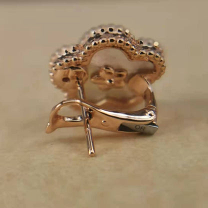 Noble Lucky Spring White Blossom Roes Gold Earrings