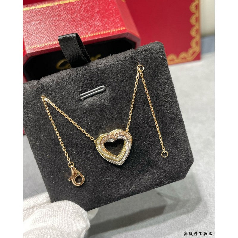 Noble Trinity Heart Full Diamond Necklace