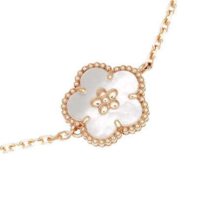 Noble Lucky Spring White Blossom Rose Gold Bracelet