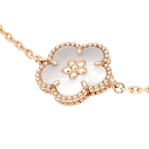 Noble Lucky Spring White Blossom Rose Gold Bracelet