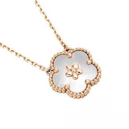 Noble Lucky Spring White Blossom Pink Gold Pendant