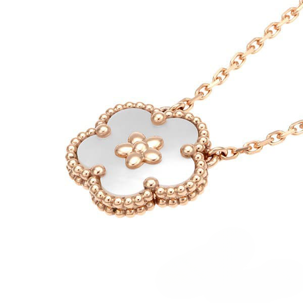 Noble Lucky Spring White Blossom Pink Gold Pendant