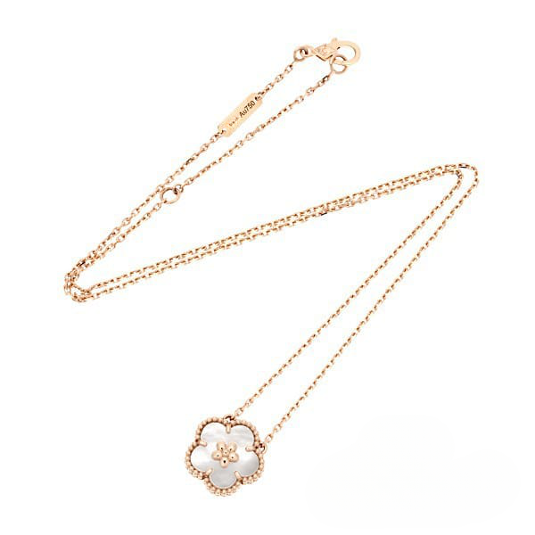Noble Lucky Spring White Blossom Pink Gold Pendant